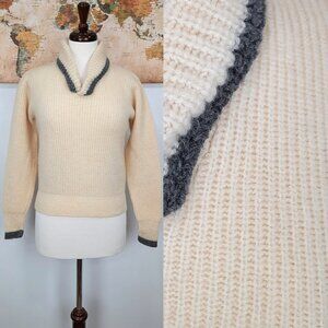 Cream and Gray Women's Sweater